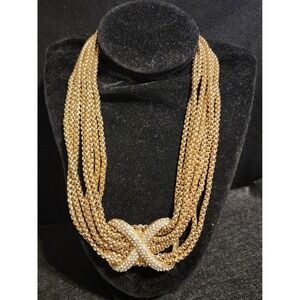 Vtg Talbots Gold Tone Multi Strand Popcorn Chain Necklace Heavy Statement